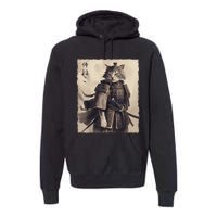 Samurai Cat Vintage Ukiyo E Cool Warrior Cat Japanese Art Premium Hoodie