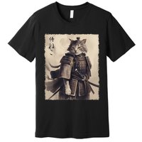 Samurai Cat Vintage Ukiyo E Cool Warrior Cat Japanese Art Premium T-Shirt