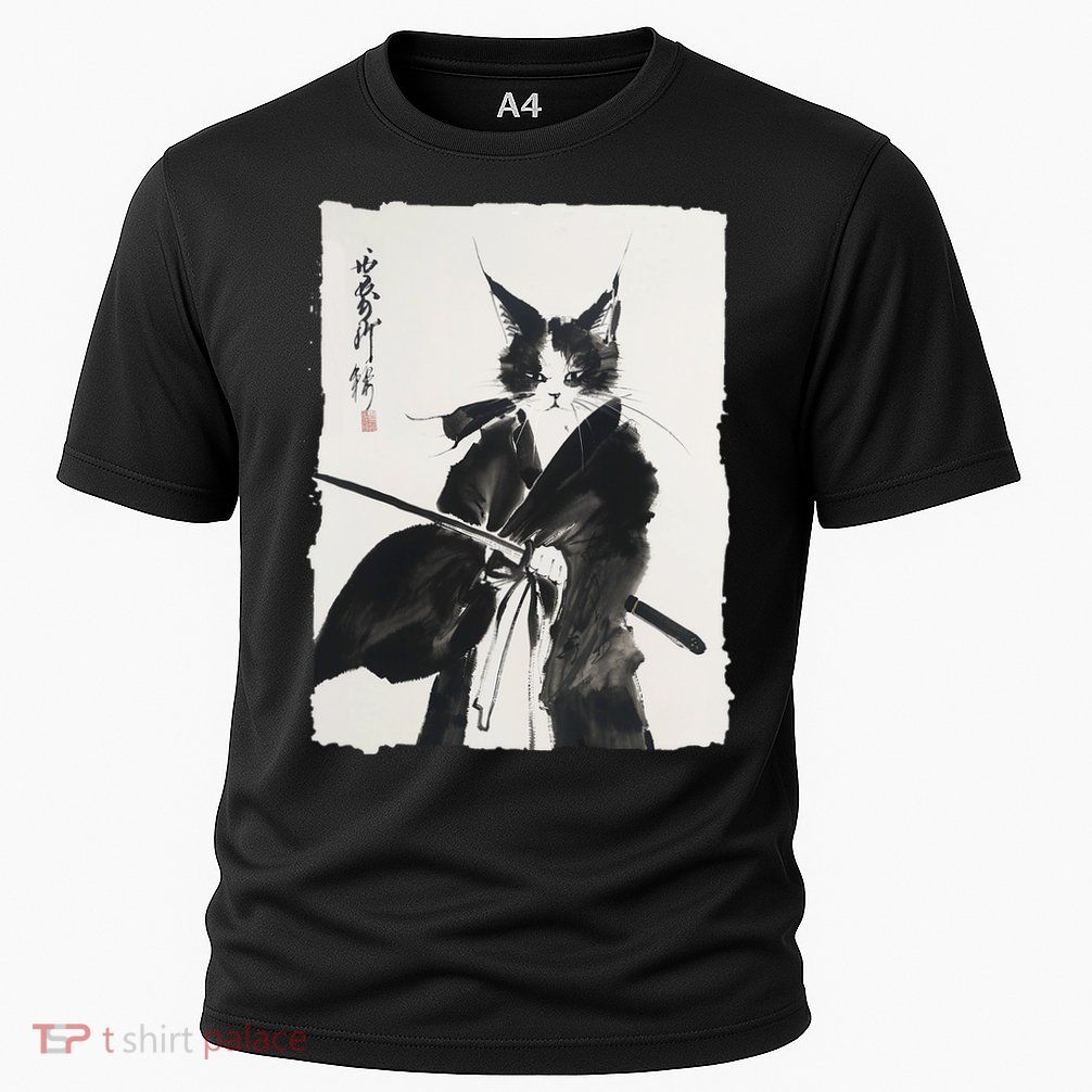 Samurai Cat Vintage Ukiyo-e Warrior Art Graphic Cat Art Performance Shirt