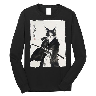Samurai Cat Vintage Ukiyo-e Warrior Art Graphic Cat Art Long Sleeve Shirt