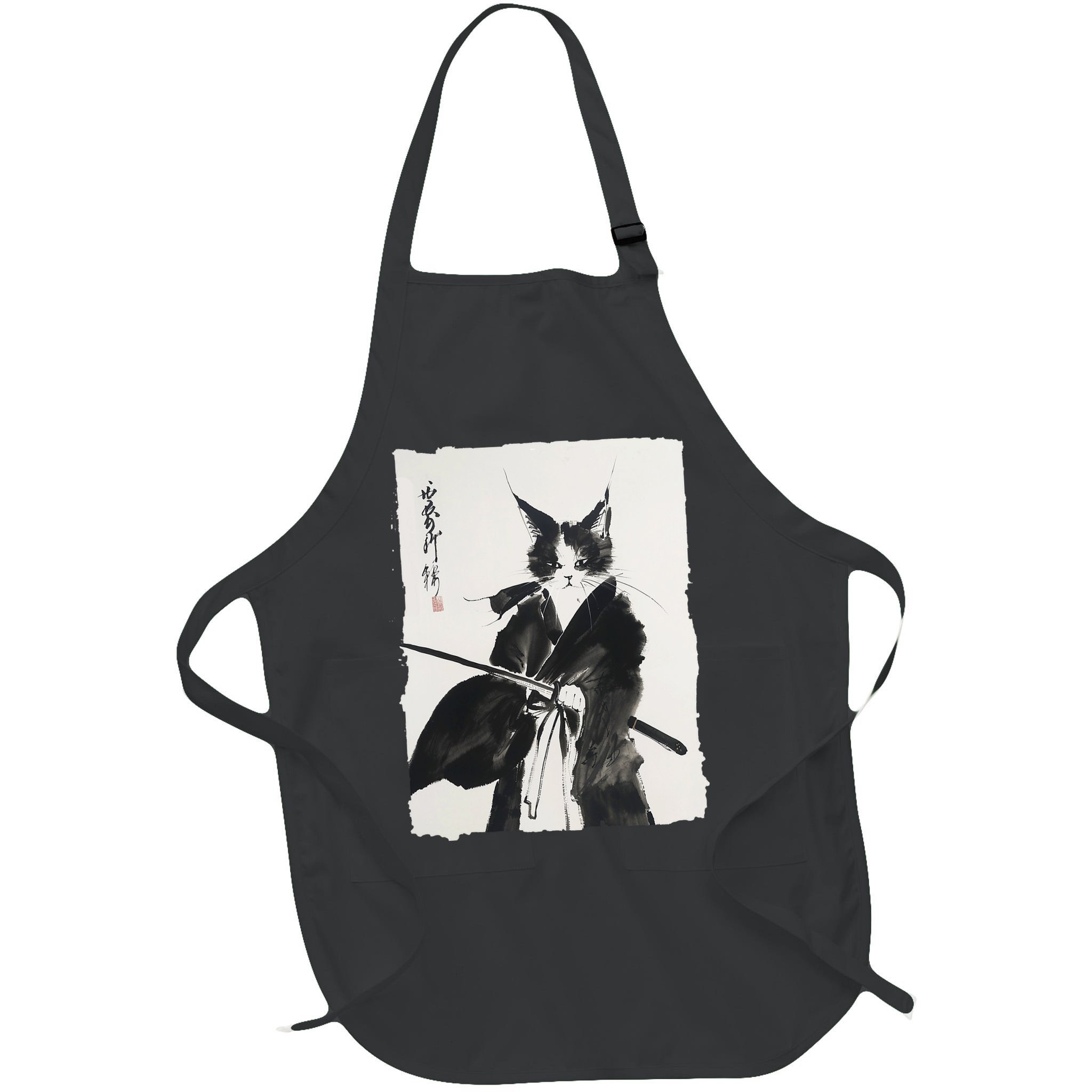 Samurai Cat Vintage Ukiyo-e Warrior Art Graphic Cat Art Apron