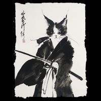 Samurai Cat Vintage Ukiyo-e Warrior Art Graphic Cat Art Apron