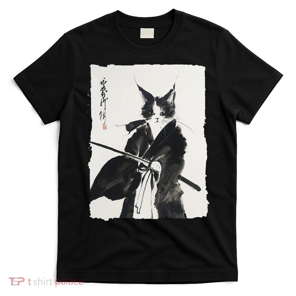 Samurai Cat Vintage Ukiyo-e Warrior Art Graphic Cat Art T-Shirt