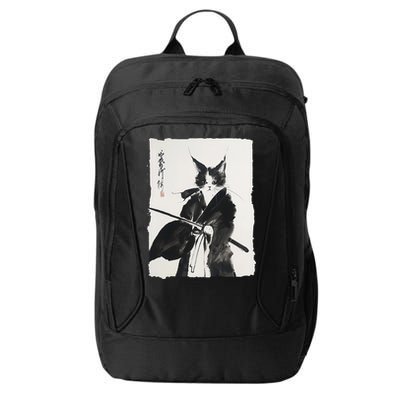 Samurai Cat Vintage Ukiyo-e Warrior Art Graphic Cat Art City Backpack
