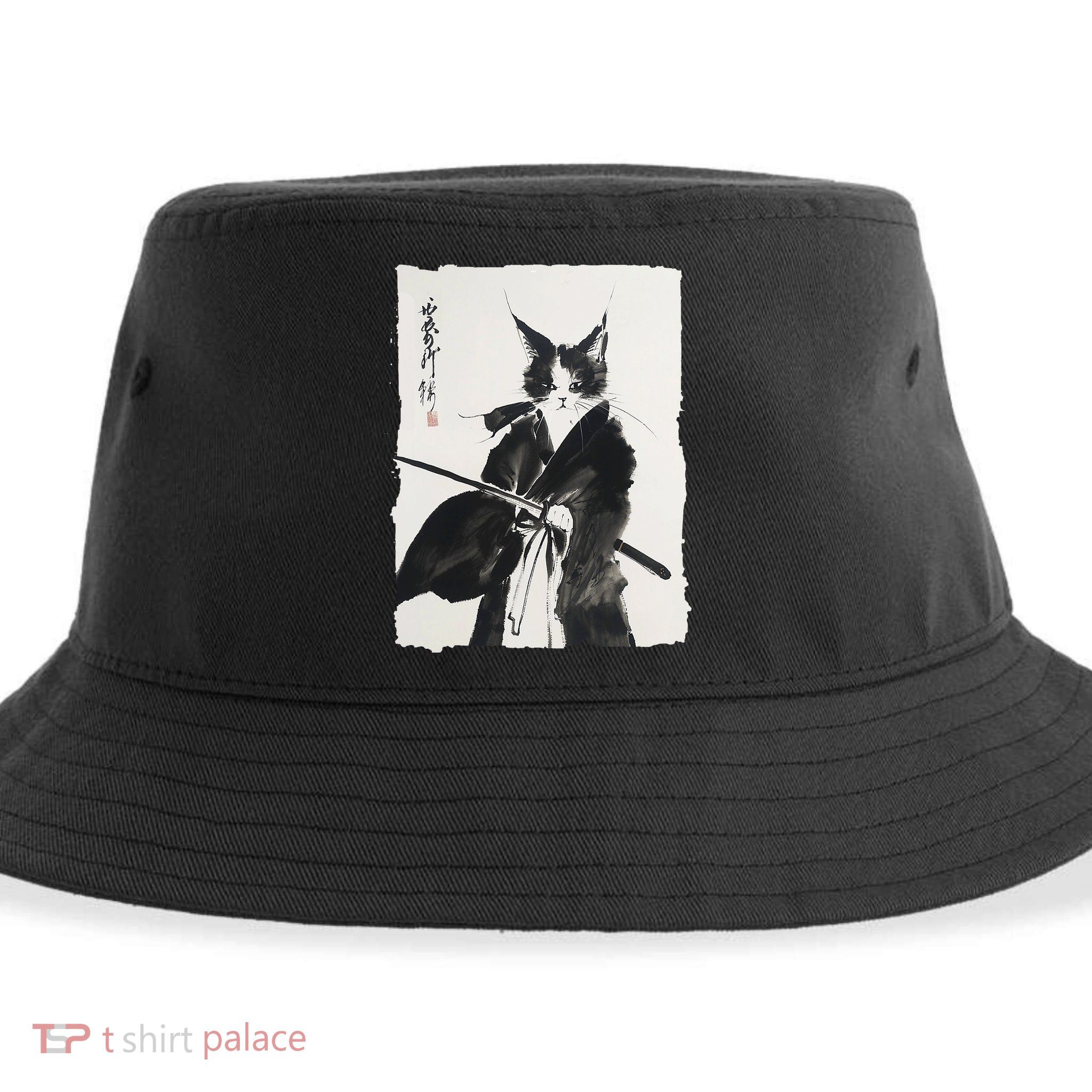 Samurai Cat Vintage Ukiyo-e Warrior Art Graphic Cat Art Sustainable Bucket Hat