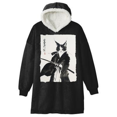 Samurai Cat Vintage Ukiyo-e Warrior Art Graphic Cat Art Hooded Wearable Blanket