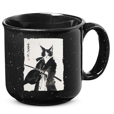 Samurai Cat Vintage Ukiyo-e Warrior Art Graphic Cat Art 15oz Campfire Ceramic Mug