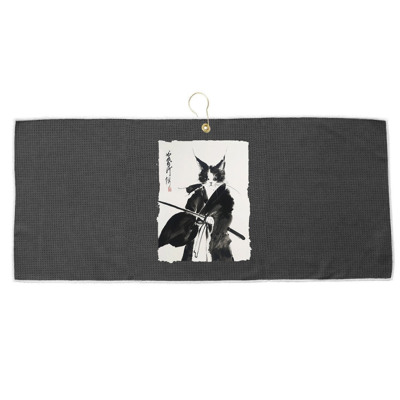 Samurai Cat Vintage Ukiyo-e Warrior Art Graphic Cat Art Large Microfiber Waffle Golf Towel