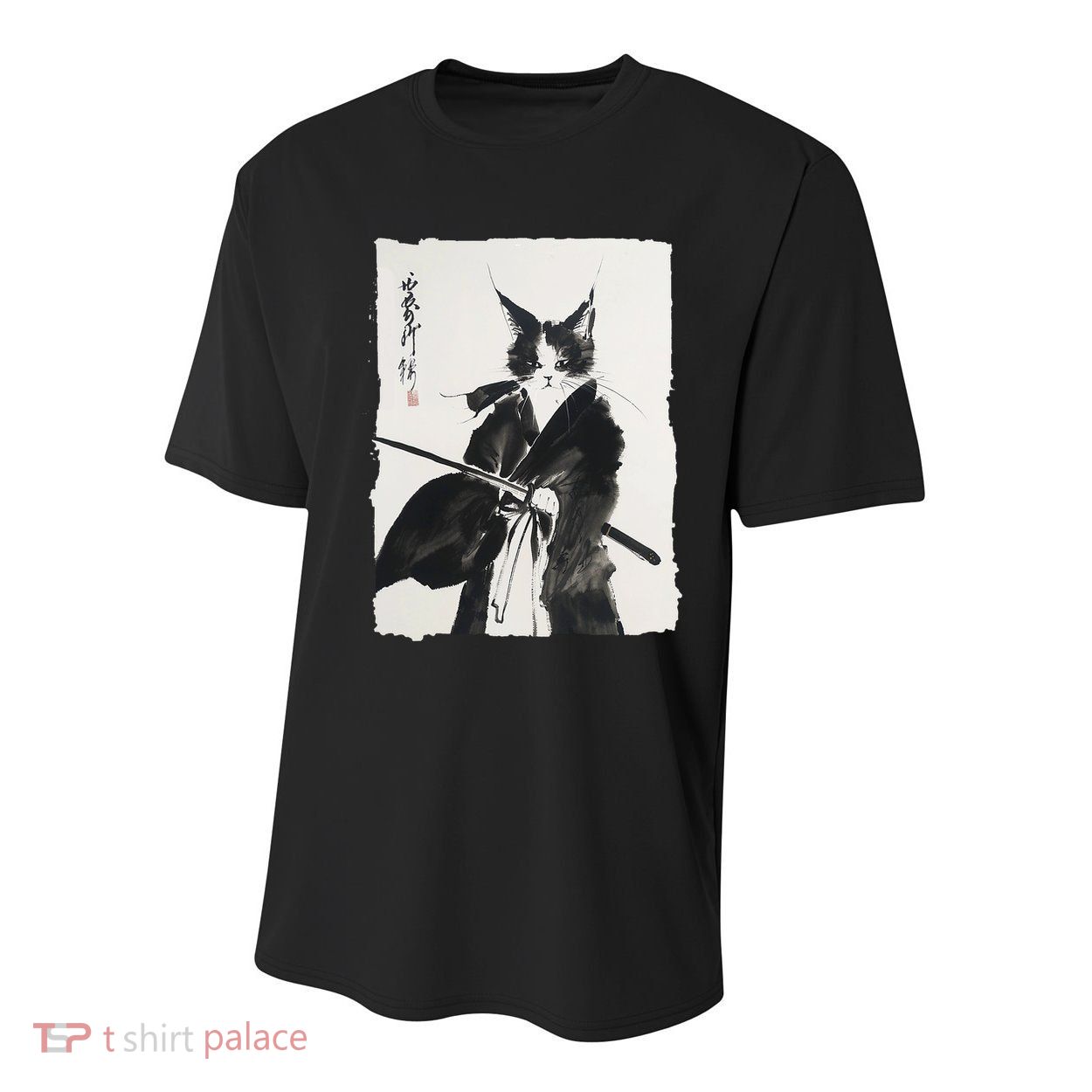 Samurai Cat Vintage Ukiyo-e Warrior Art Graphic Cat Art Youth Performance Sprint T-Shirt