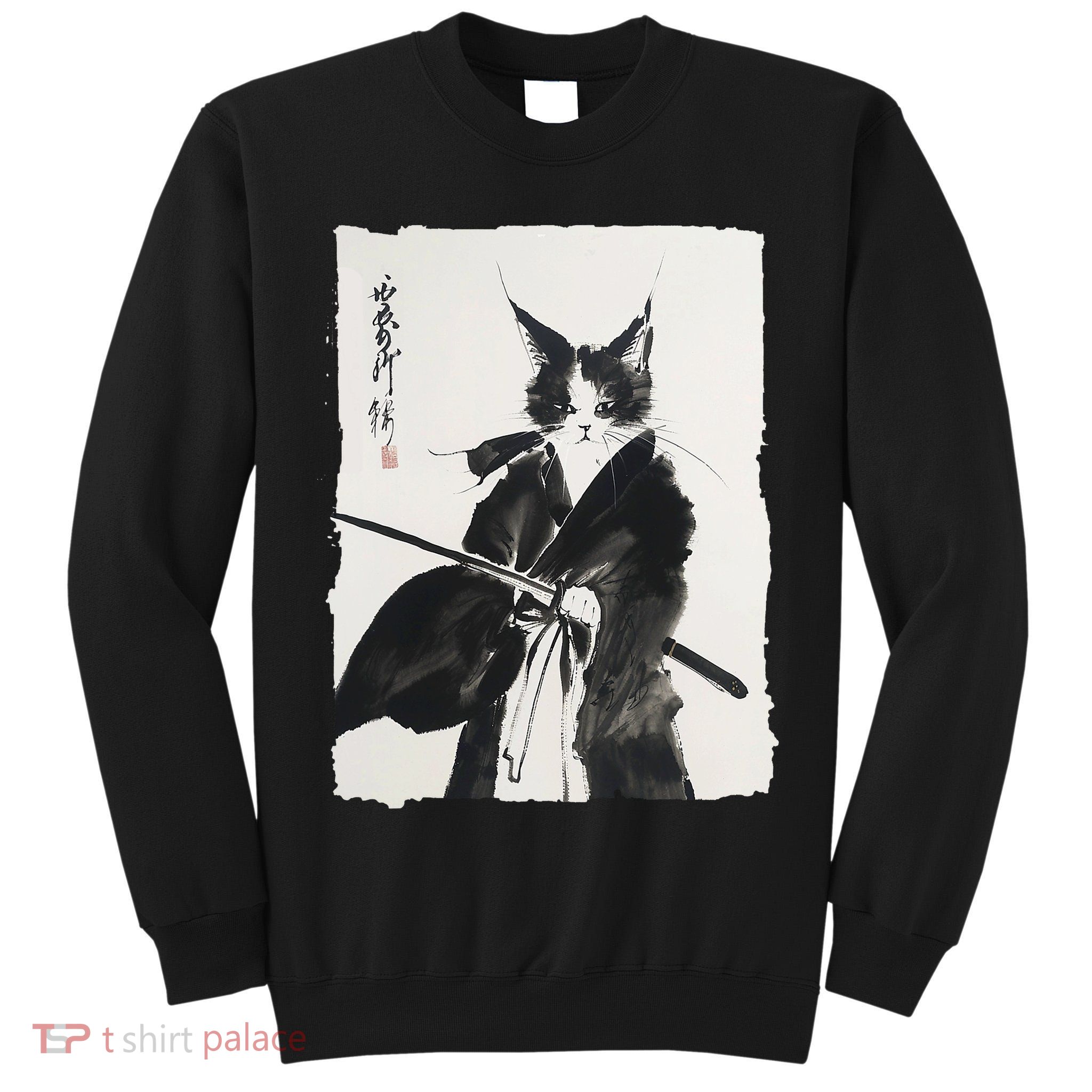 Samurai Cat Vintage Ukiyo-e Warrior Art Graphic Cat Art Tall Sweatshirt