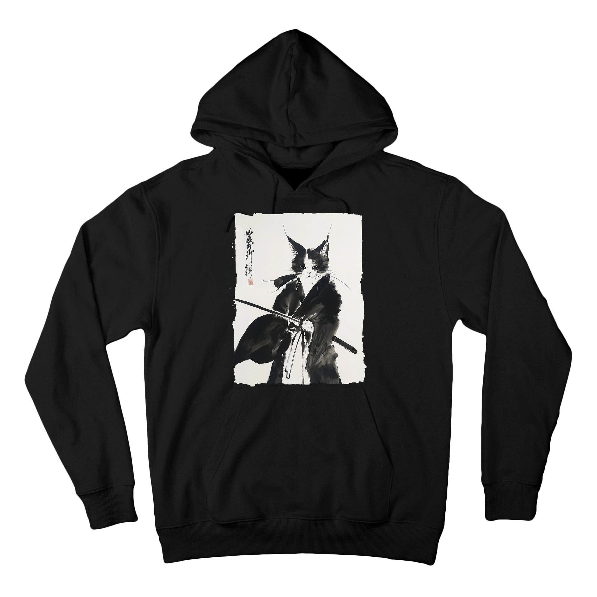 Samurai Cat Vintage Ukiyo-e Warrior Art Graphic Cat Art Tall Hoodie