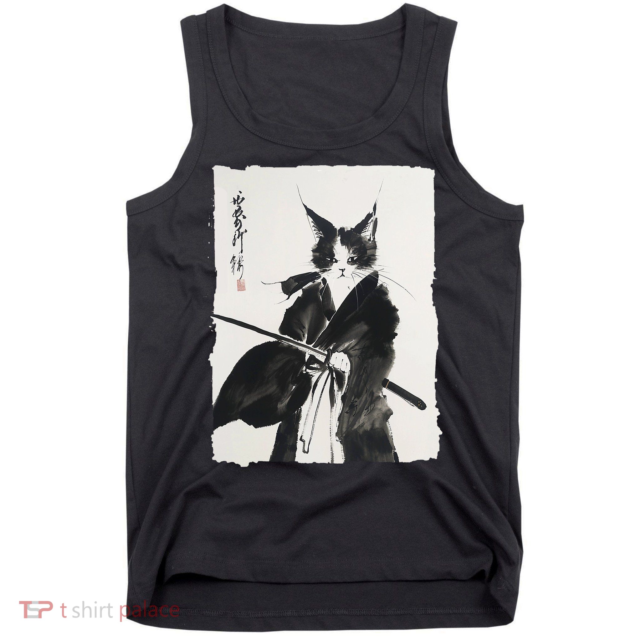 Samurai Cat Vintage Ukiyo-e Warrior Art Graphic Cat Art Tank Top
