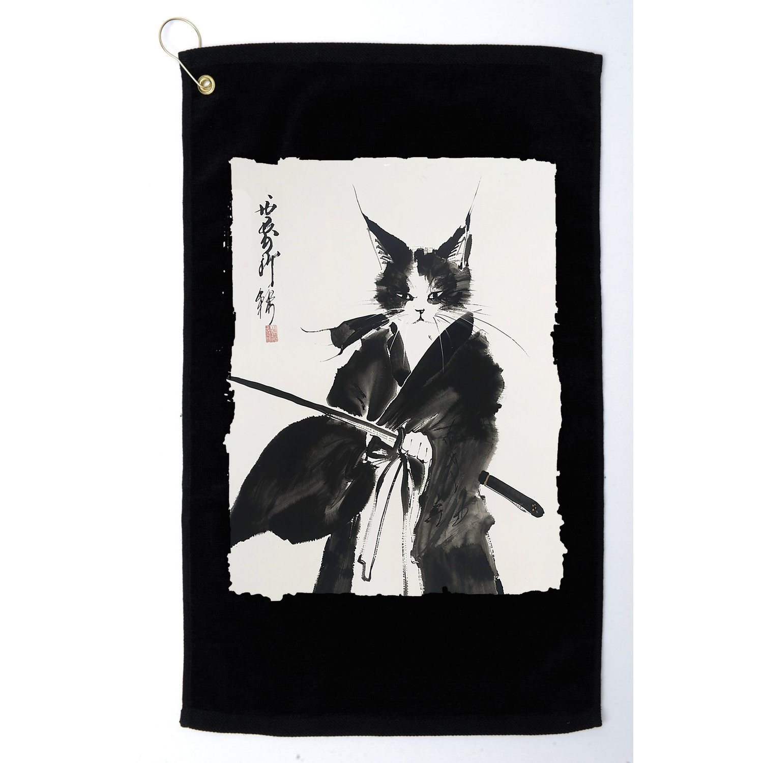 Samurai Cat Vintage Ukiyo-e Warrior Art Graphic Cat Art Golf Towel