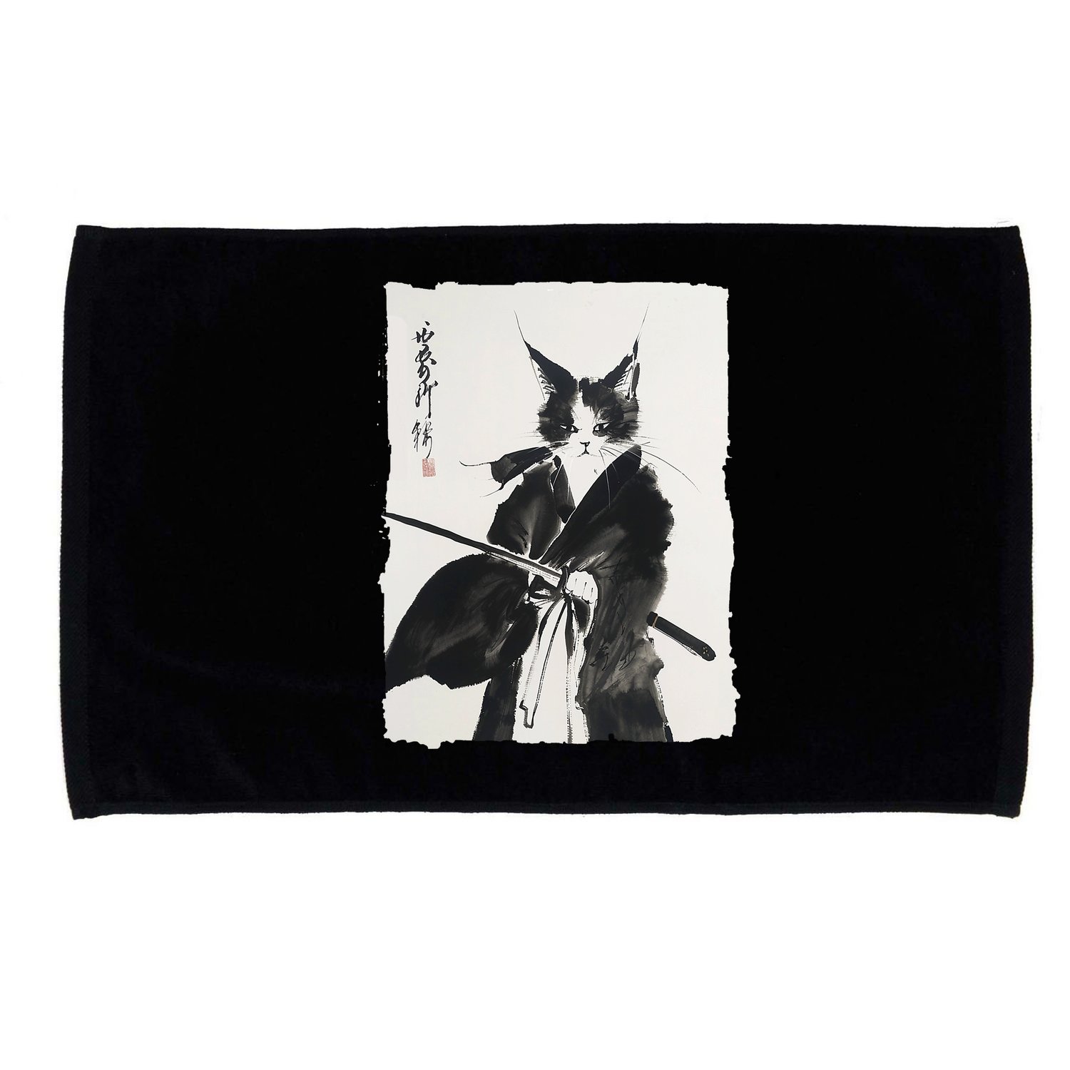 Samurai Cat Vintage Ukiyo-e Warrior Art Graphic Cat Art Microfiber Hand Towel