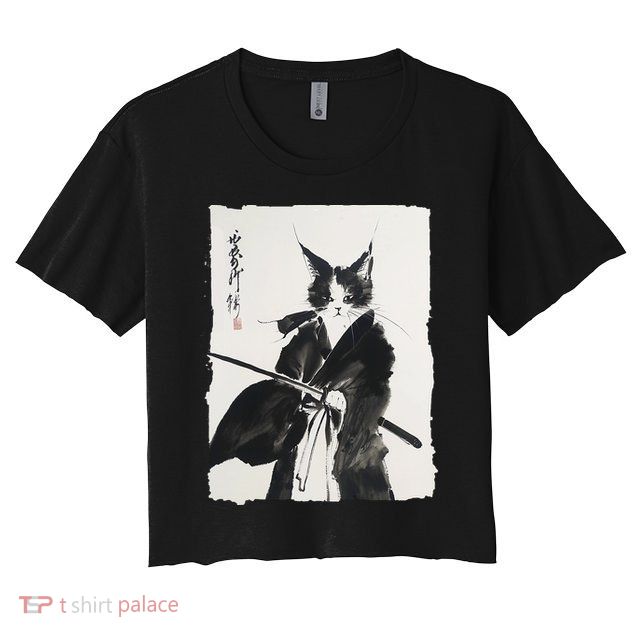 Samurai Cat Vintage Ukiyo-e Warrior Art Graphic Cat Art Crop Top