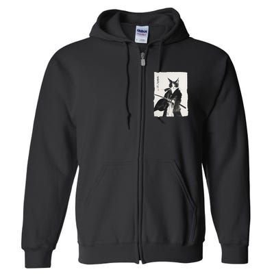 Samurai Cat Vintage Ukiyo-e Warrior Art Graphic Cat Art Full Zip Hoodie