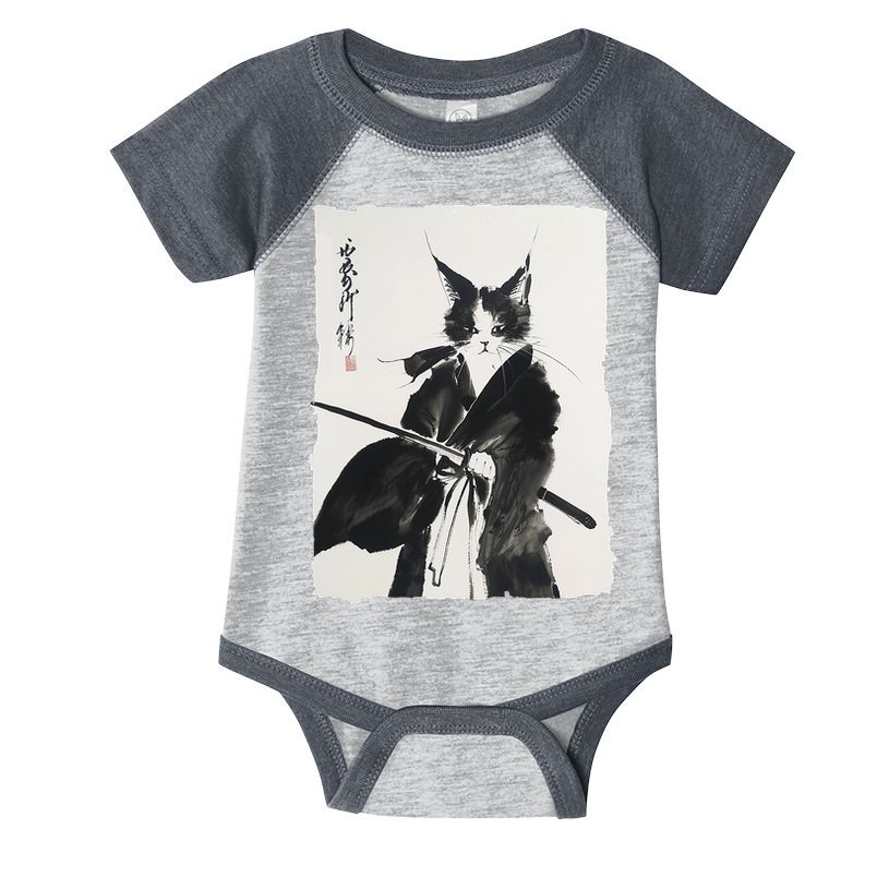 Samurai Cat Vintage Ukiyo-e Warrior Art Graphic Cat Art Infant Baby Jersey Bodysuit