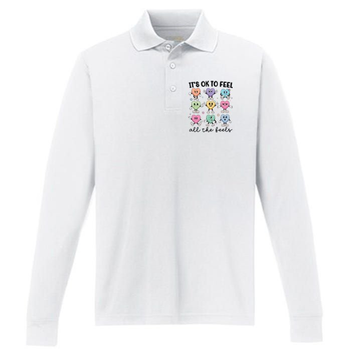 School Counselor Valentine Feel All The Feels Performance Long Sleeve Polo