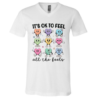 School Counselor Valentine Feel All The Feels V-Neck T-Shirt