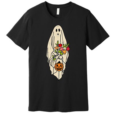 Spooky Chic Vintage Floral Ghost Pumpkin Halloween Costume Premium T-Shirt