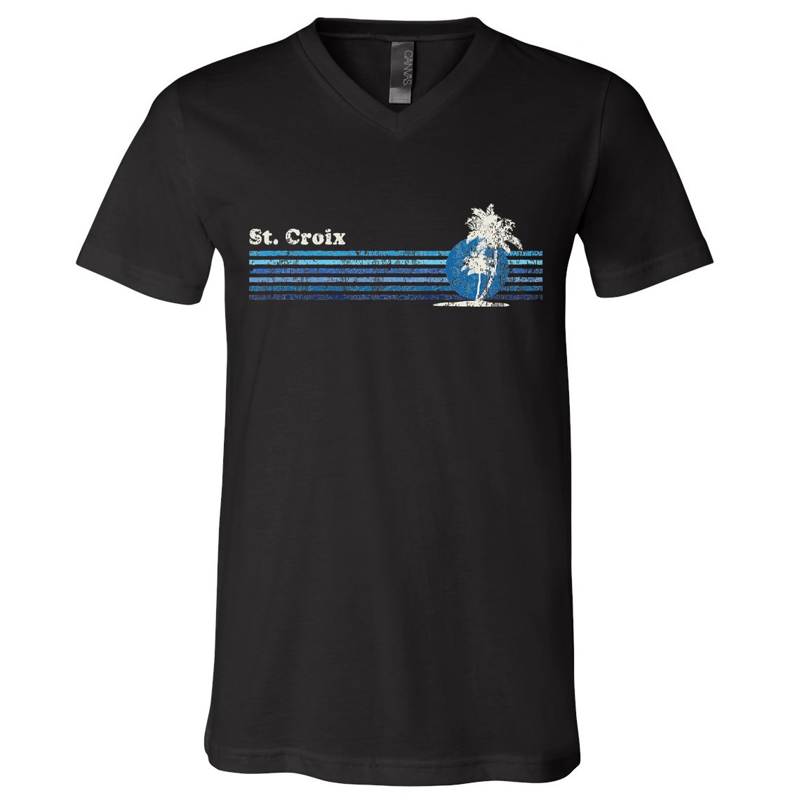 St. Croix Vintage 80s Palm Trees Sunset V-Neck T-Shirt