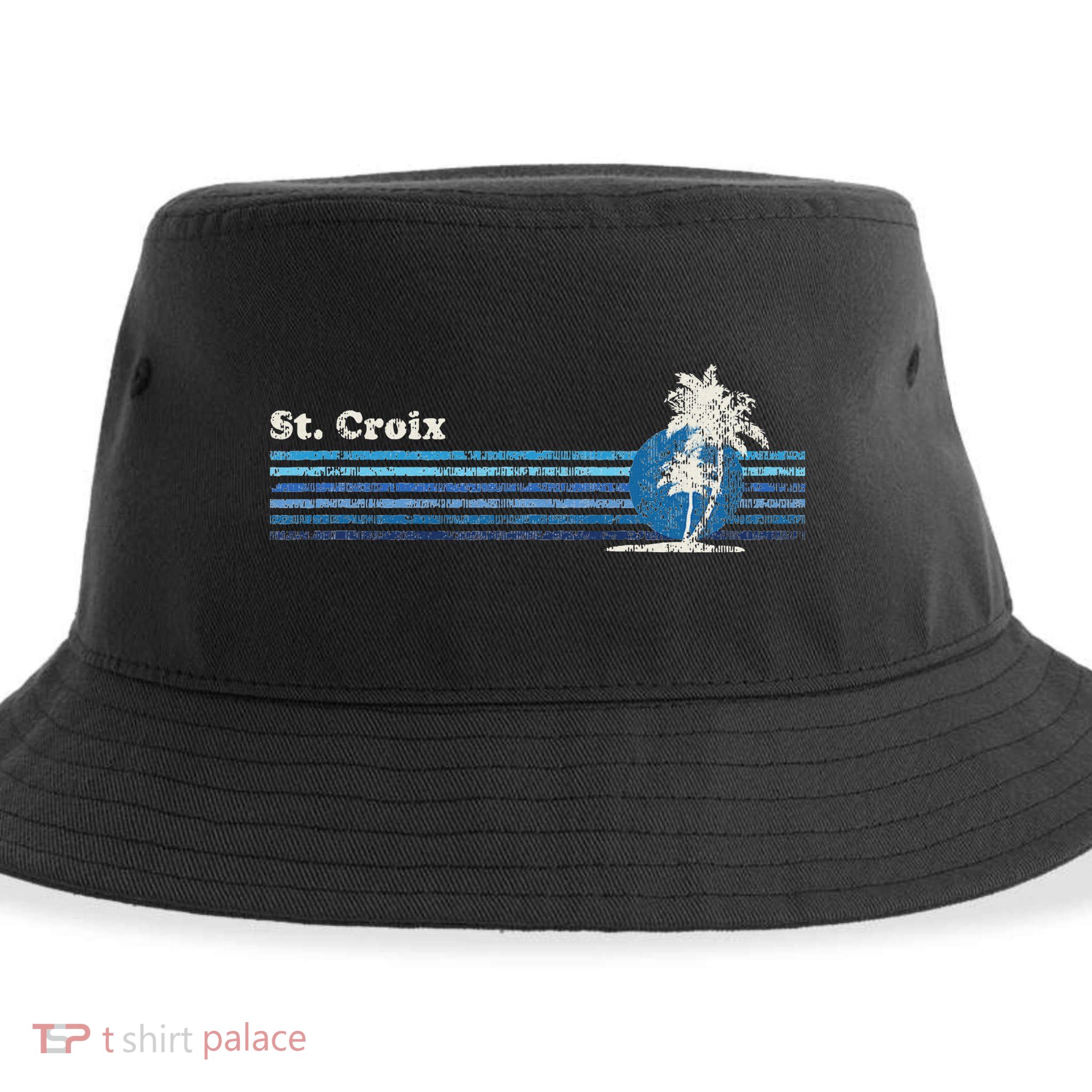 St. Croix Vintage 80s Palm Trees Sunset Sustainable Bucket Hat