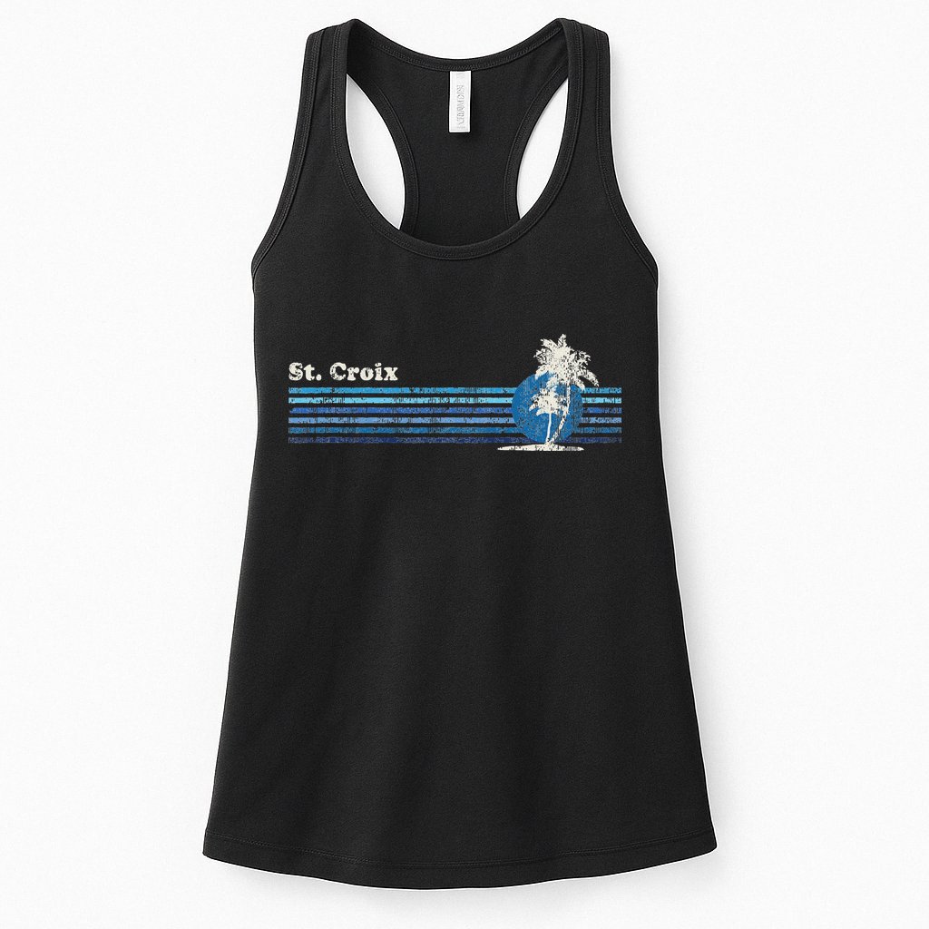St. Croix Vintage 80s Palm Trees Sunset Womens Tank Top