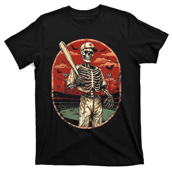 Spooky Creepy Vintage Baseball Skeleton Halloween T-Shirt