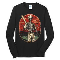 Spooky Creepy Vintage Baseball Skeleton Halloween Tall Long Sleeve T-Shirt