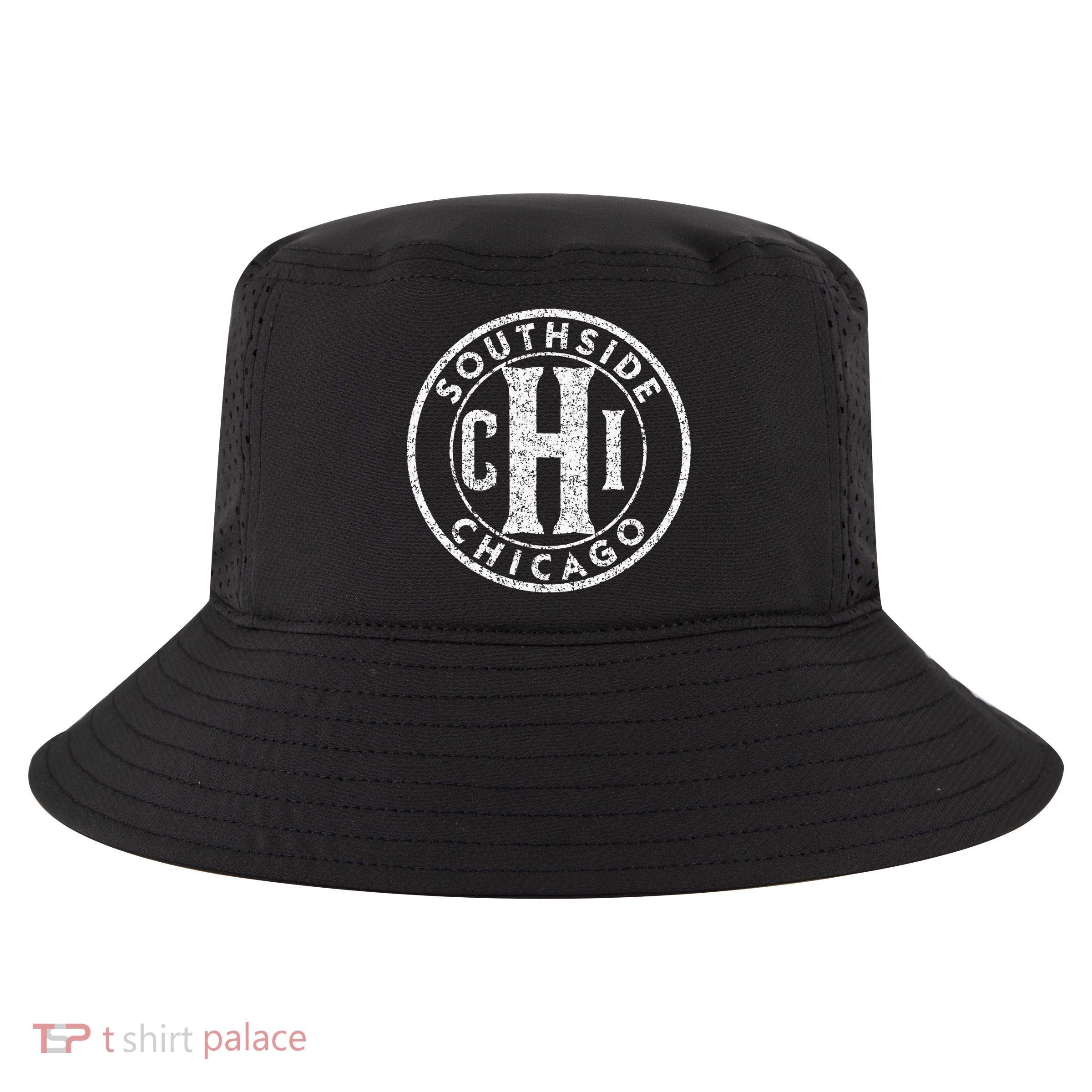 Southside Chicago Vintage Sign Distressed White Print Cool Comfort Performance Bucket Hat