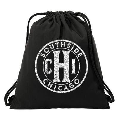 Southside Chicago Vintage Sign Distressed White Print Drawstring Bag