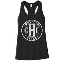 Southside Chicago Vintage Sign Distressed White Print Women's Racerback Tank