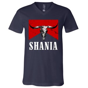 Shania Country Western Bull V-Neck T-Shirt