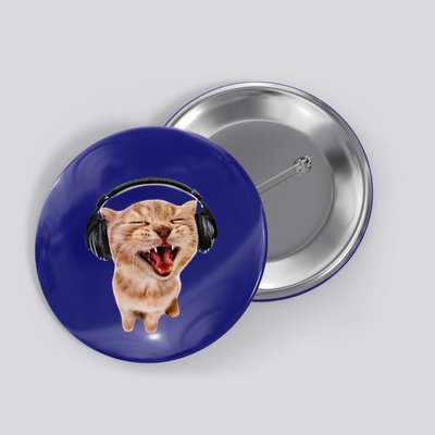 Silly Cat With Headphones Button