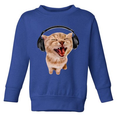 Silly Cat With Headphones Toddler Sweatshirt