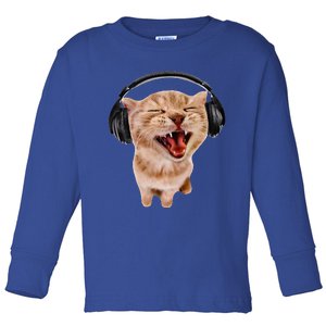 Silly Cat With Headphones Toddler Long Sleeve Shirt