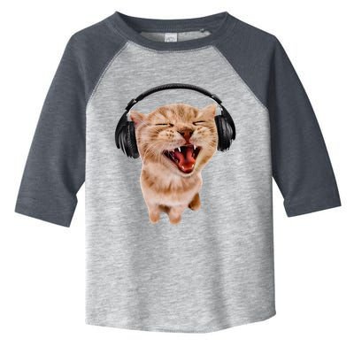 Silly Cat With Headphones Toddler Fine Jersey T-Shirt