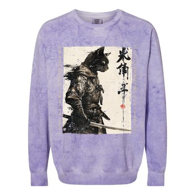Samurai Cat Warrior Ukiyo Ink Artwork Cat Samurai Colorblast Crewneck Sweatshirt