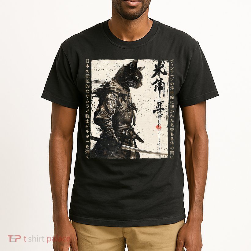 Samurai Cat Warrior Ukiyo Ink Artwork Cat Samurai Tall T-Shirt