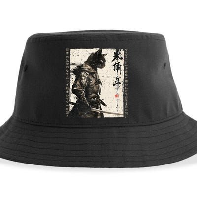 Samurai Cat Warrior Ukiyo Ink Artwork Cat Samurai Sustainable Bucket Hat