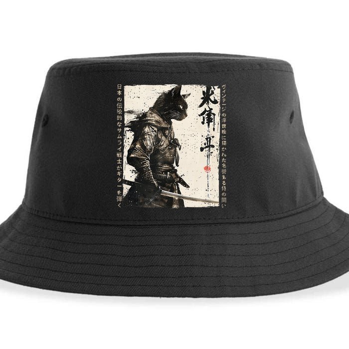 Samurai Cat Warrior Ukiyo Ink Artwork Cat Samurai Sustainable Bucket Hat