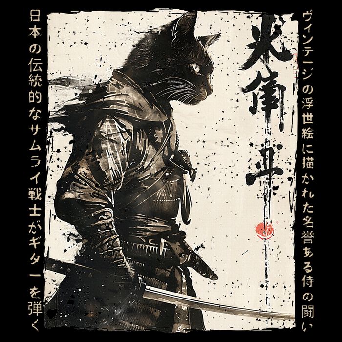 Samurai Cat Warrior Ukiyo Ink Artwork Cat Samurai Sustainable Bucket Hat