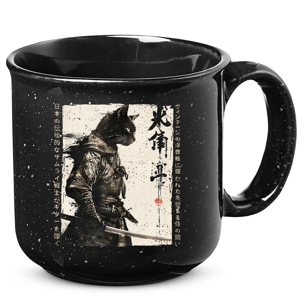 Samurai Cat Warrior Ukiyo Ink Artwork Cat Samurai 15oz Campfire Ceramic Mug