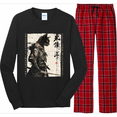 Samurai Cat Warrior Ukiyo Ink Artwork Cat Samurai Long Sleeve Pajama Set