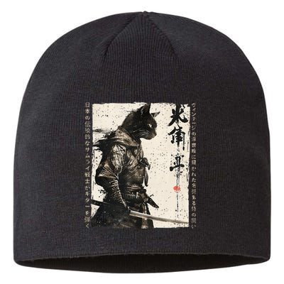 Samurai Cat Warrior Ukiyo Ink Artwork Cat Samurai Sustainable Beanie