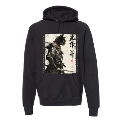 Samurai Cat Warrior Ukiyo Ink Artwork Cat Samurai Premium Hoodie