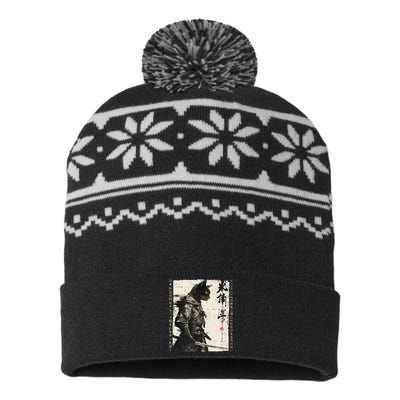 Samurai Cat Warrior Ukiyo Ink Artwork Cat Samurai USA-Made Snowflake Beanie