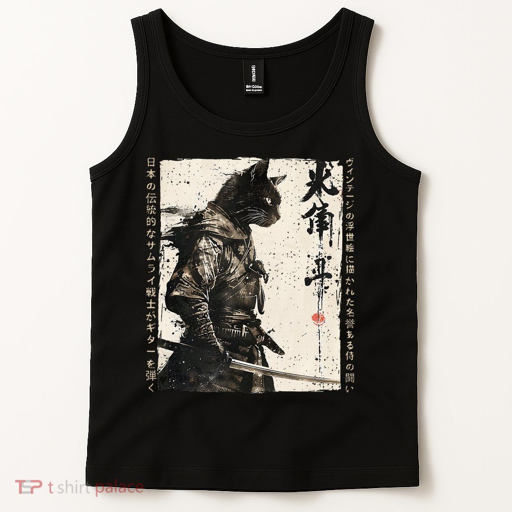 Samurai Cat Warrior Ukiyo Ink Artwork Cat Samurai Tank Top