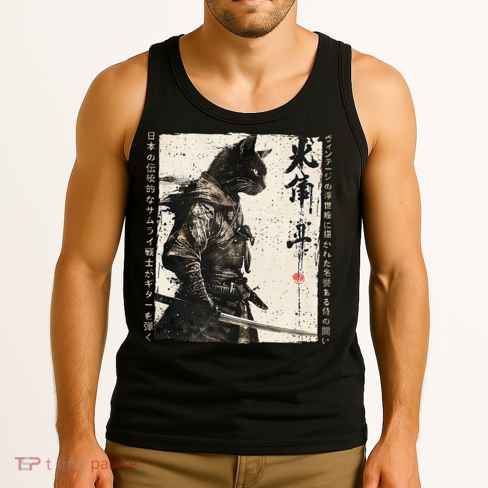 Samurai Cat Warrior Ukiyo Ink Artwork Cat Samurai Tank Top