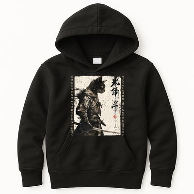 Samurai Cat Warrior Ukiyo Ink Artwork Cat Samurai Kids Hoodie